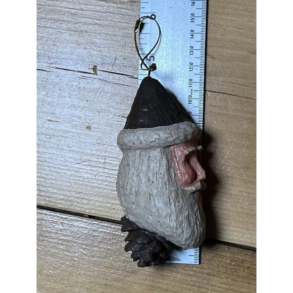 Santa Head 4.5 in Faux Wood Pine Cone Primitive Folk Christmas Holiday Ornament - Picture 6 of 6